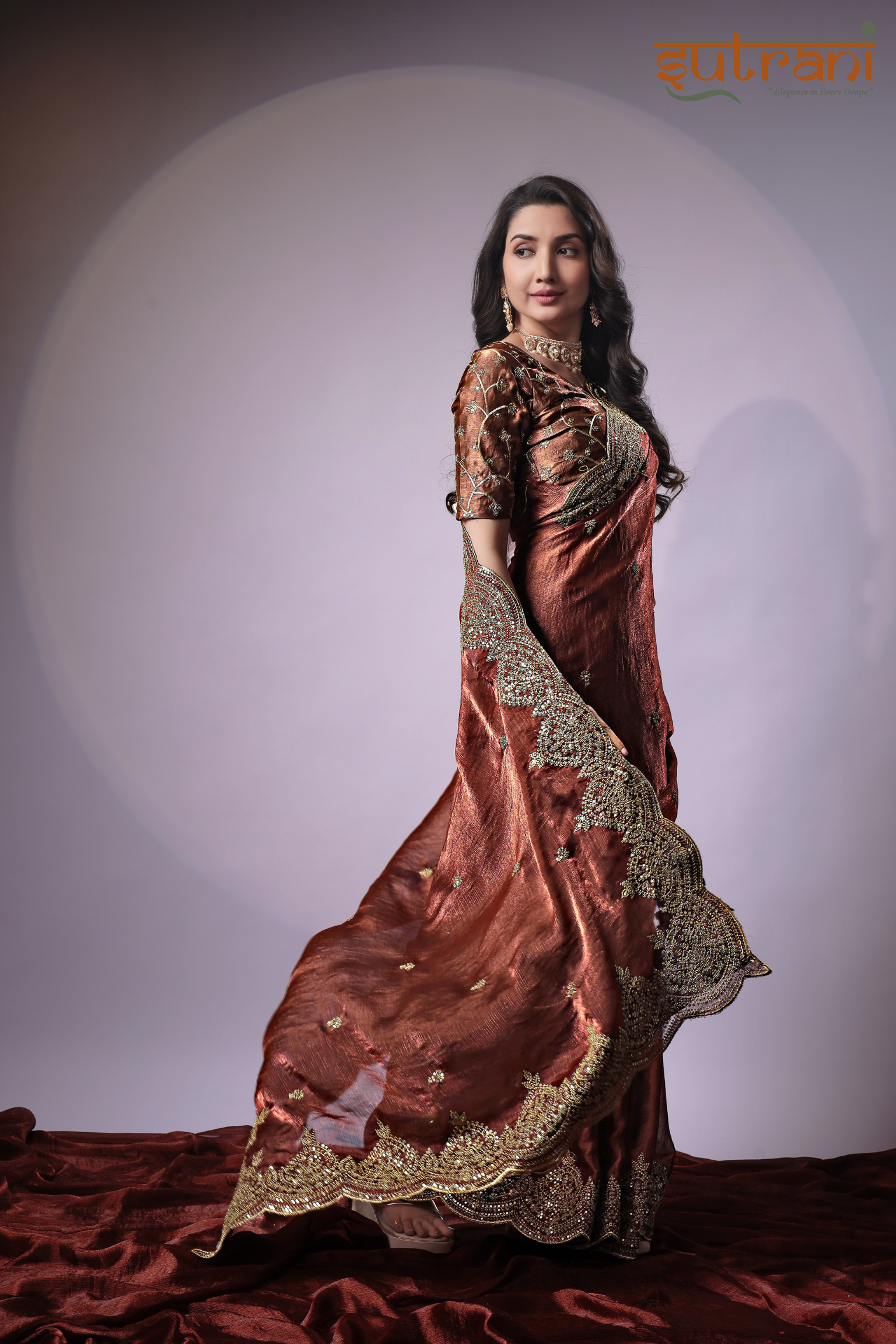 Sutrani Luxury Copper Embroidered Saree