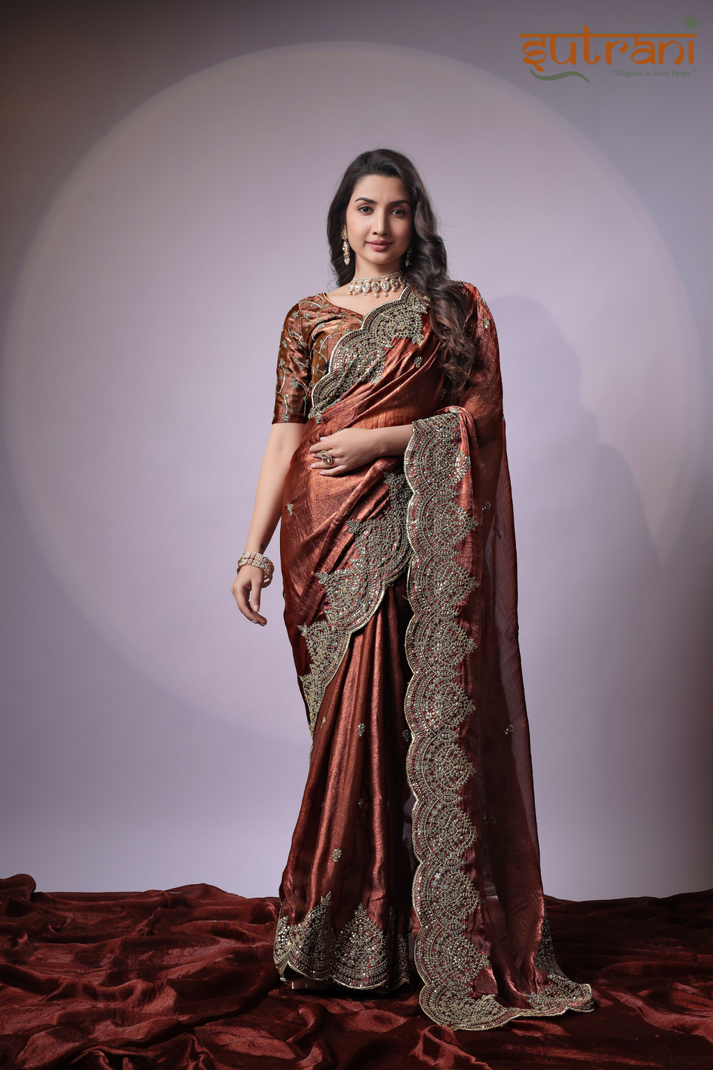 Sutrani Luxury Copper Embroidered Saree