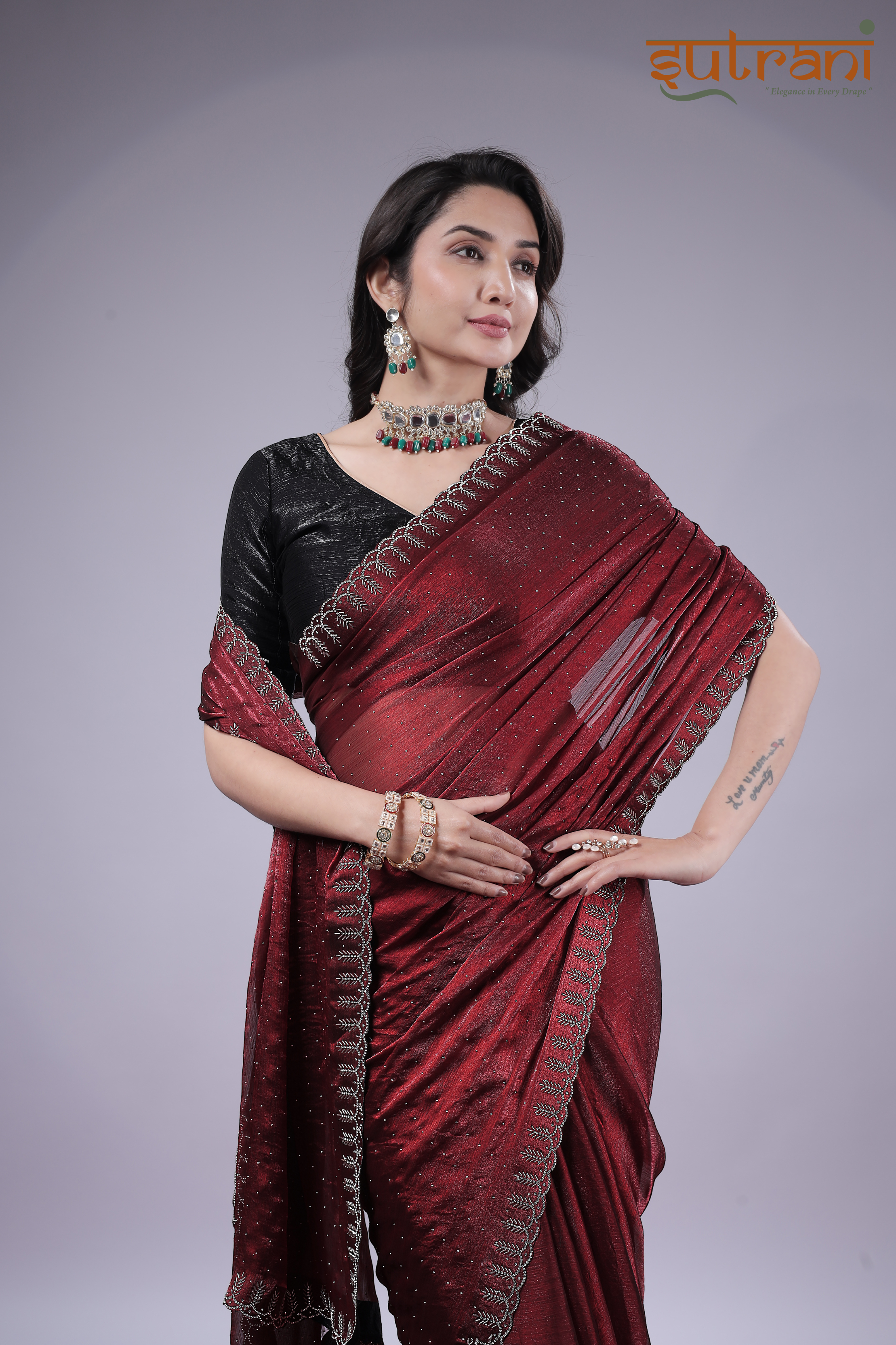 Crimson Charm – Subtle Sparkle Saree