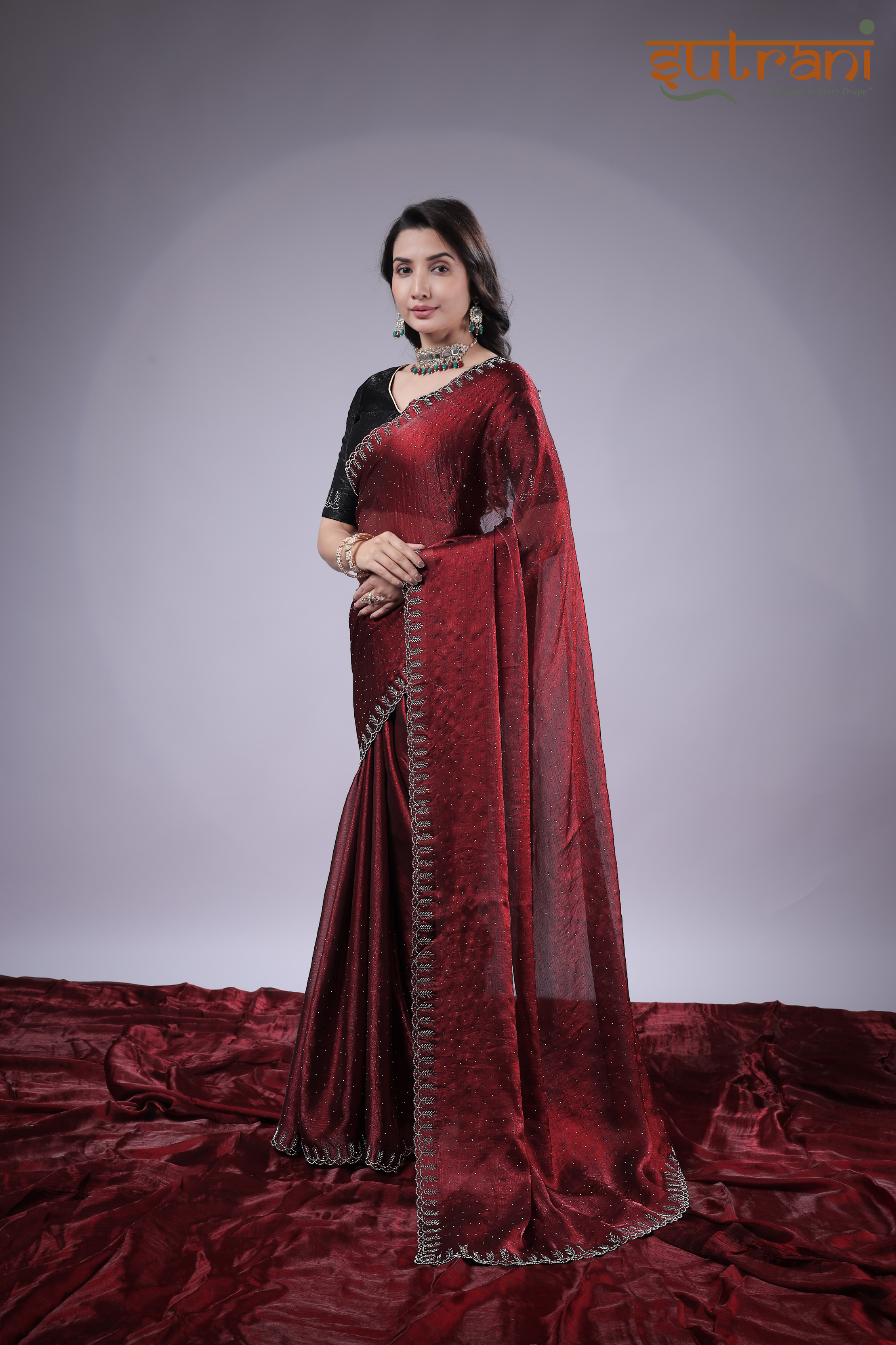 Crimson Charm – Subtle Sparkle Saree