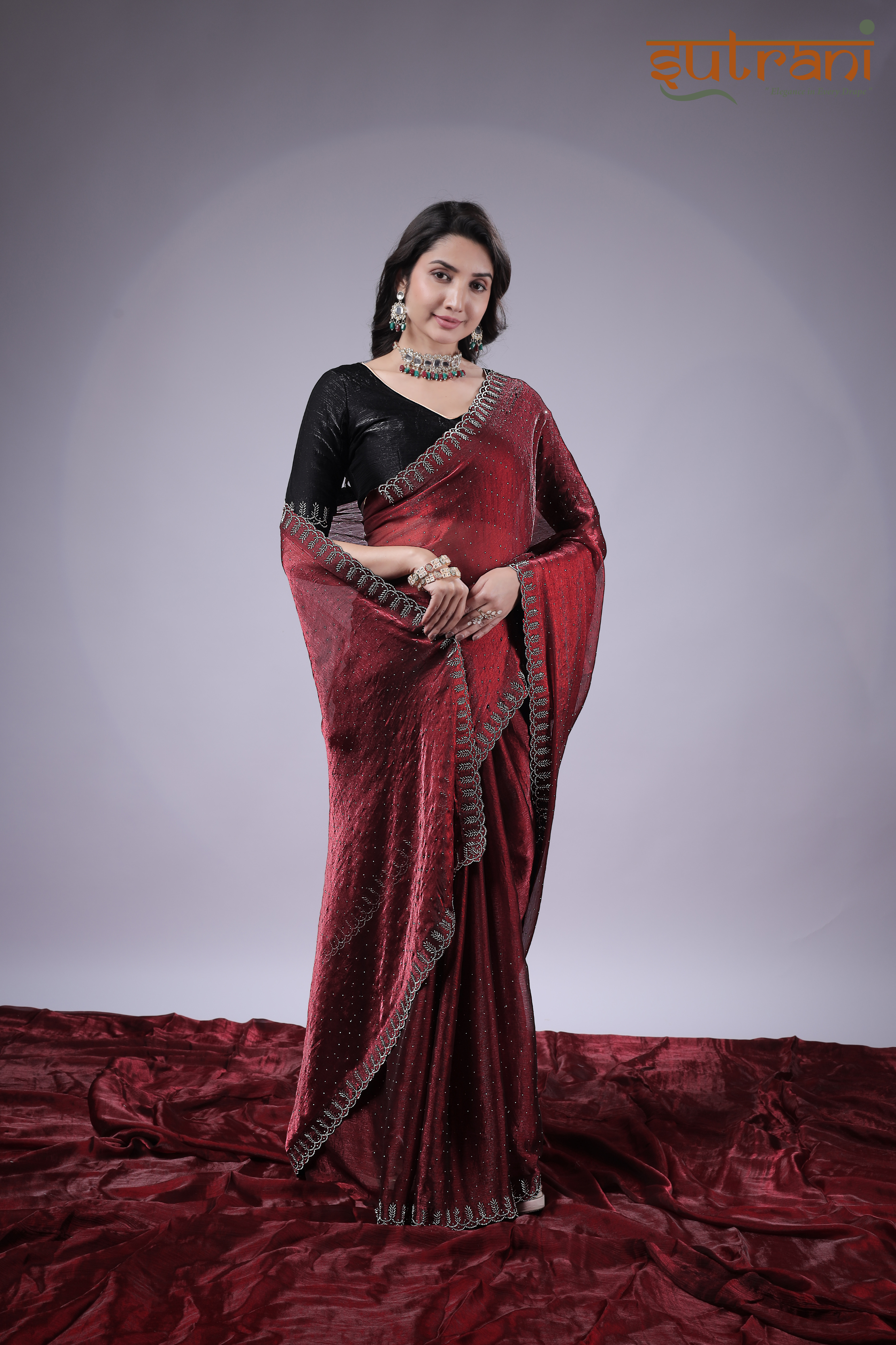 Crimson Charm – Subtle Sparkle Saree