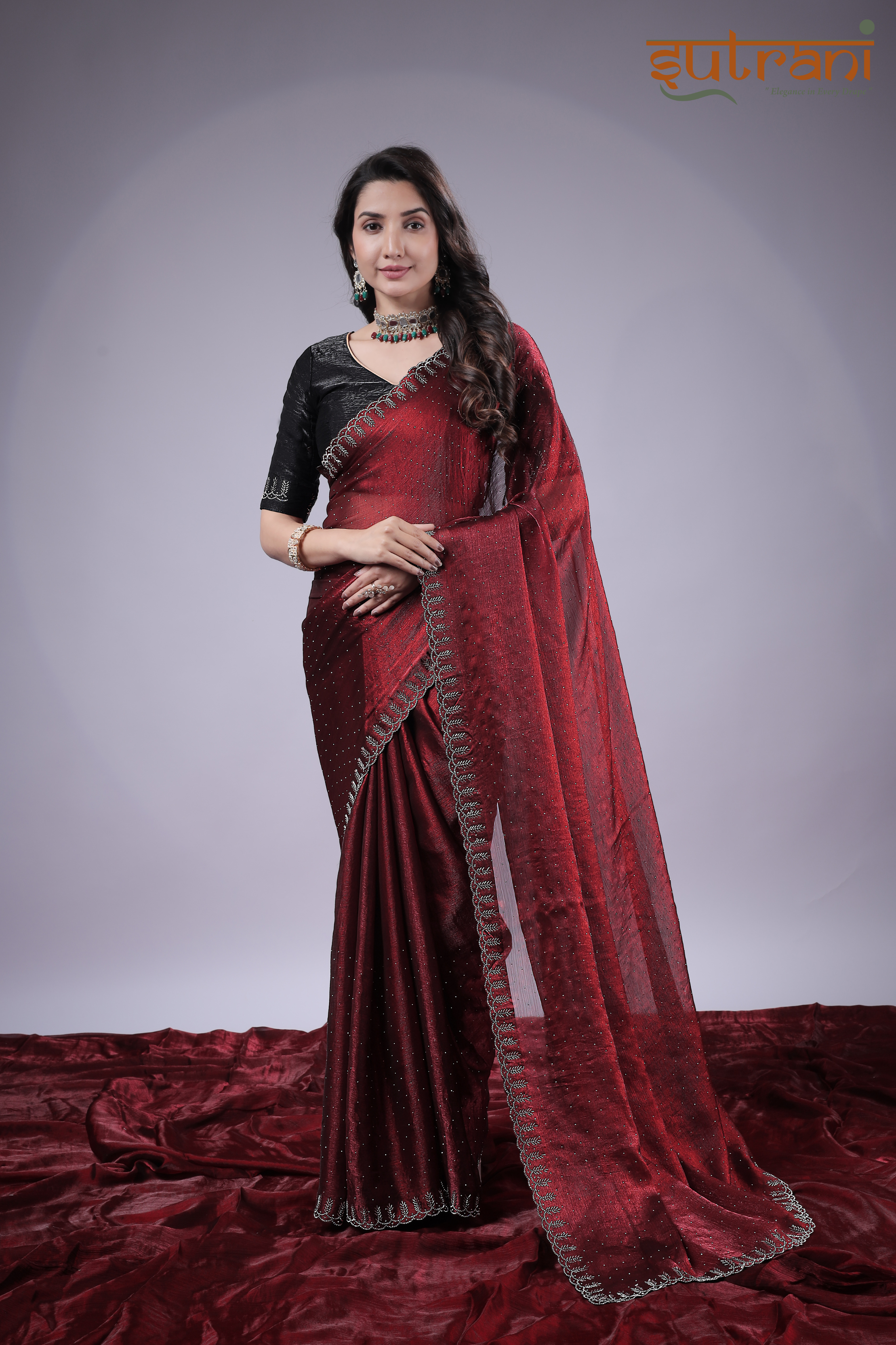 Crimson Charm – Subtle Sparkle Saree