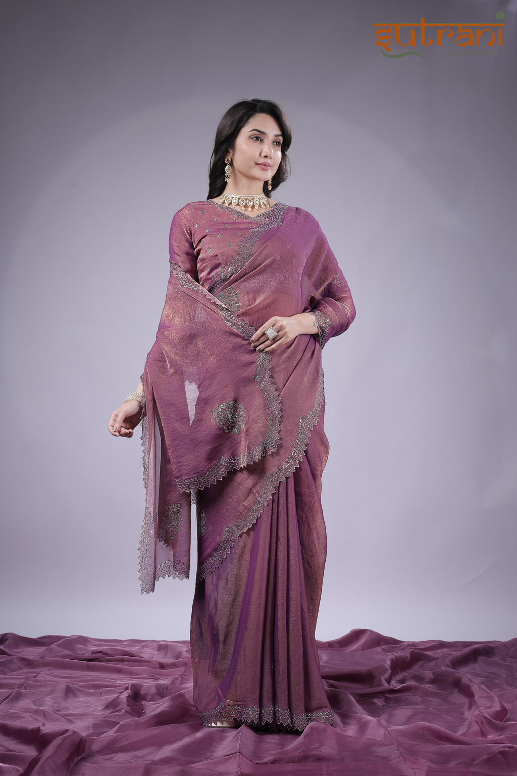Twilight Purple – Evening Party Saree with Silver Detailing