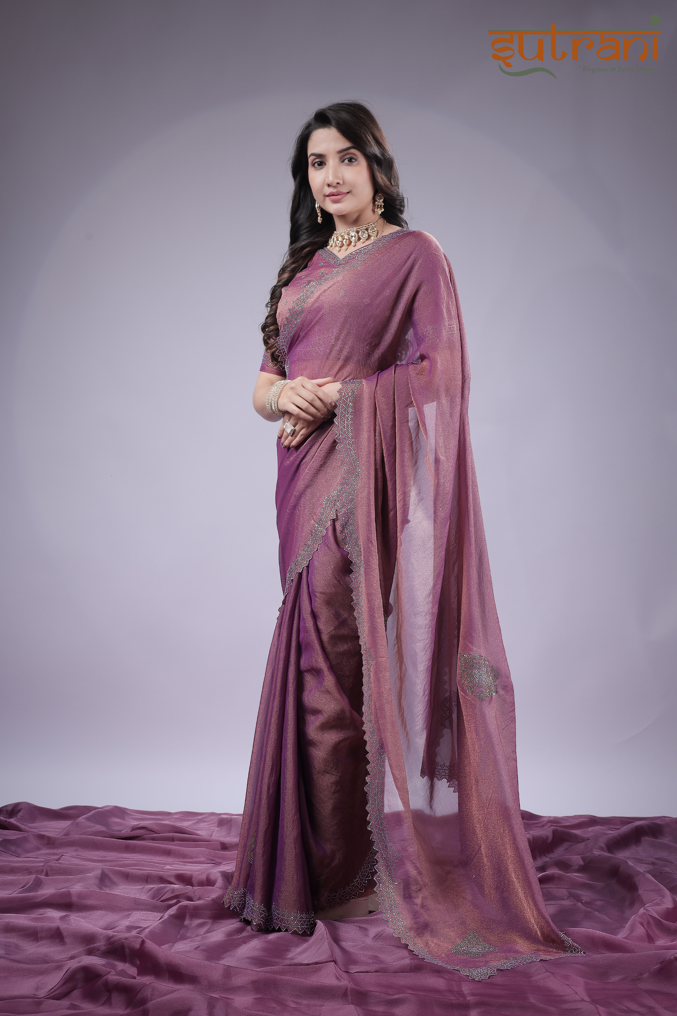 Twilight Purple – Evening Party Saree with Silver Detailing