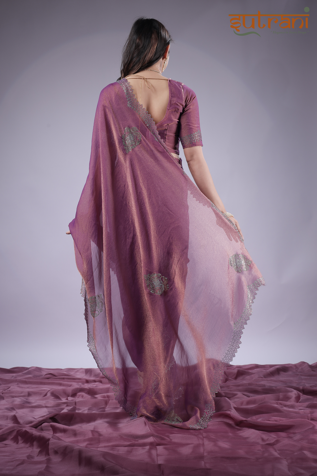 Twilight Purple – Evening Party Saree with Silver Detailing
