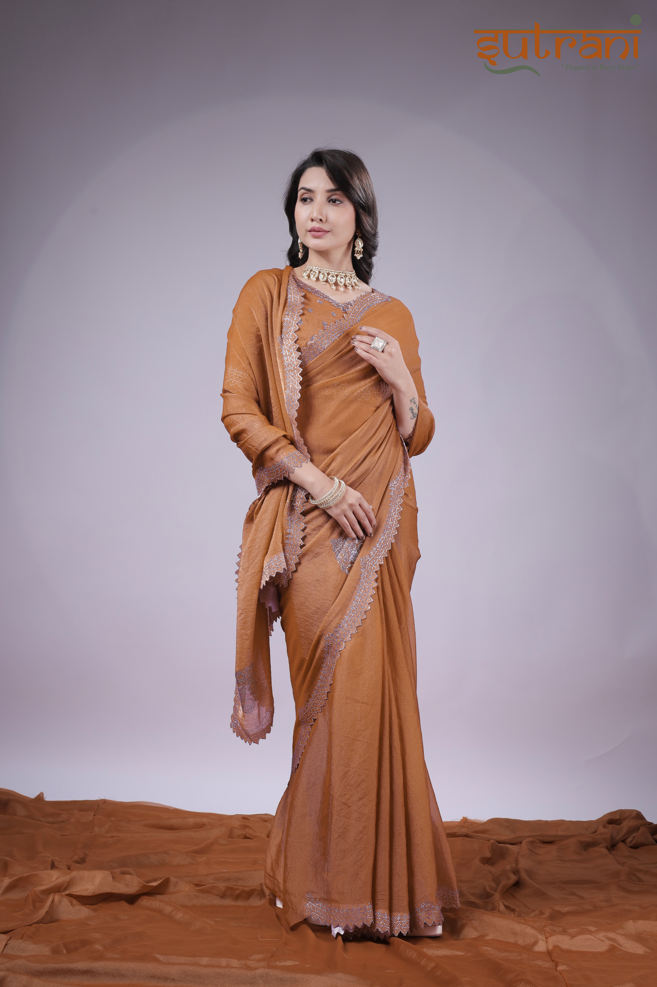 Burnt Orange Bliss – Luxe Saree with Shimmer Finish