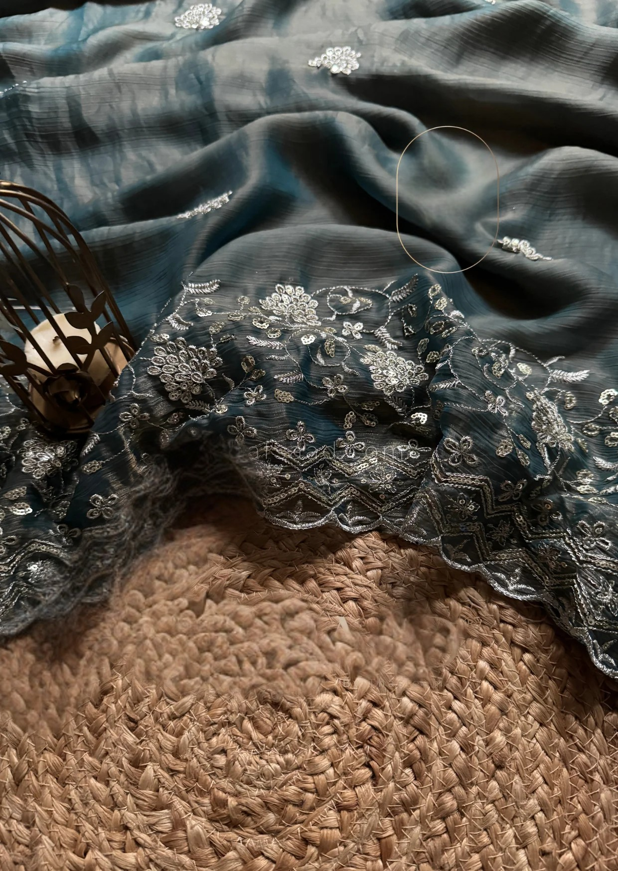 Rajsi Teal Embroidery Saree with unstitched blouse